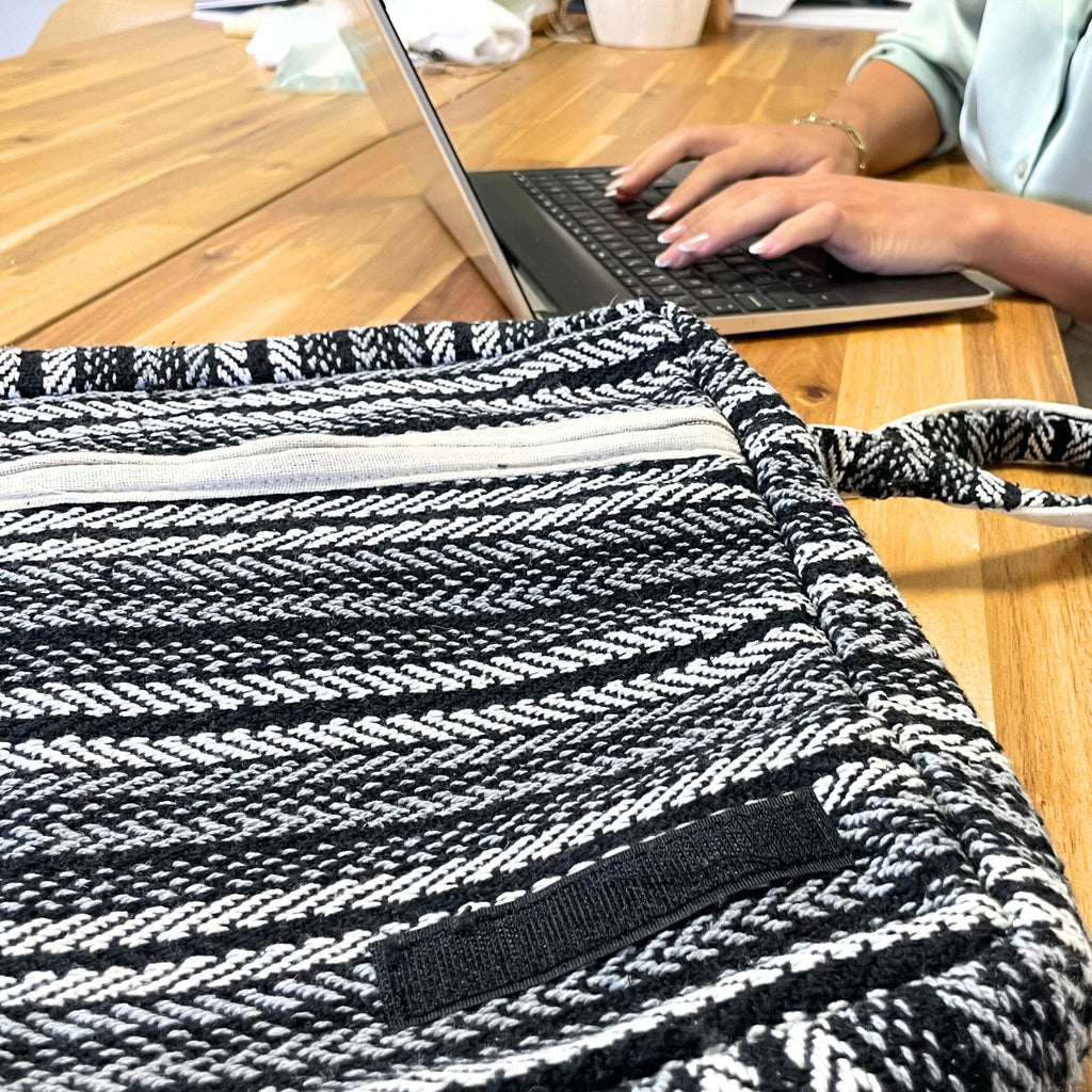 Soft Cotton Laptop Bag - Grey Stripes – view 4