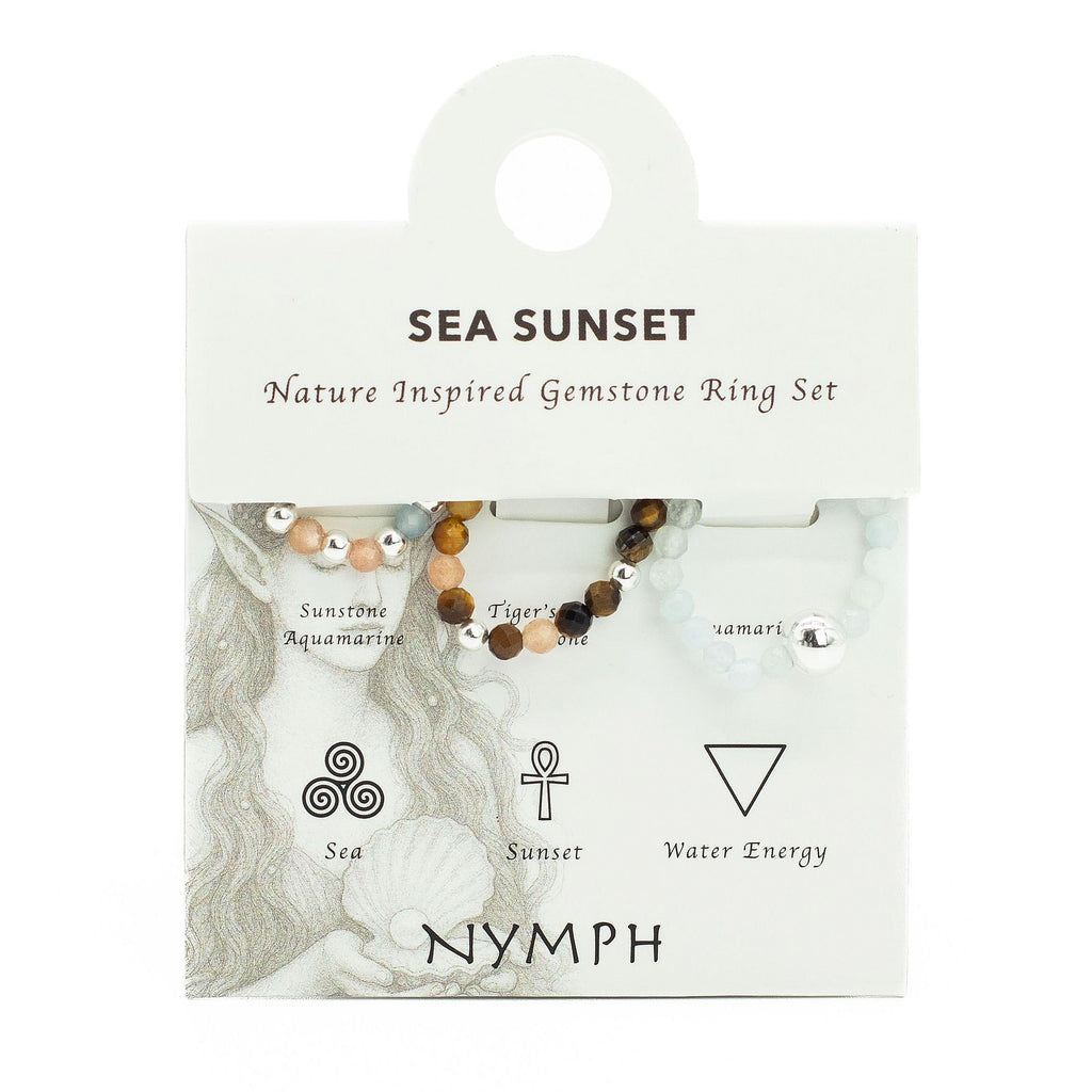 Nymph Gemstone Ring Set - Sea Sunset Sunstone & Tiger's Eye