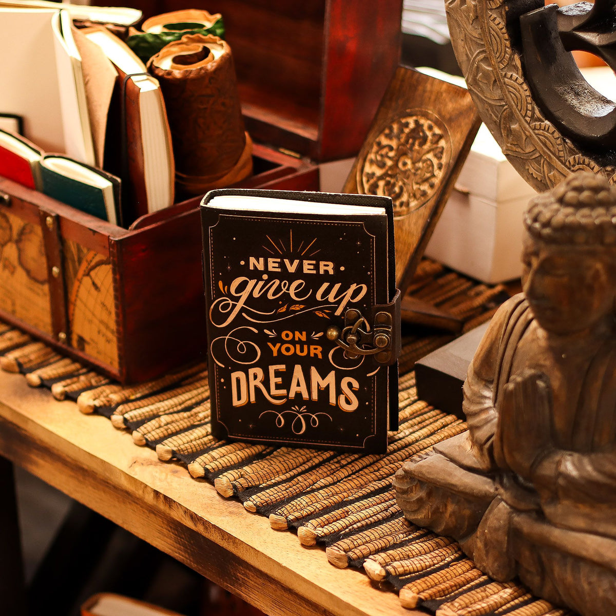 Leather Notebook, Never Give Up On Your Dreams – 17.5x13 cm