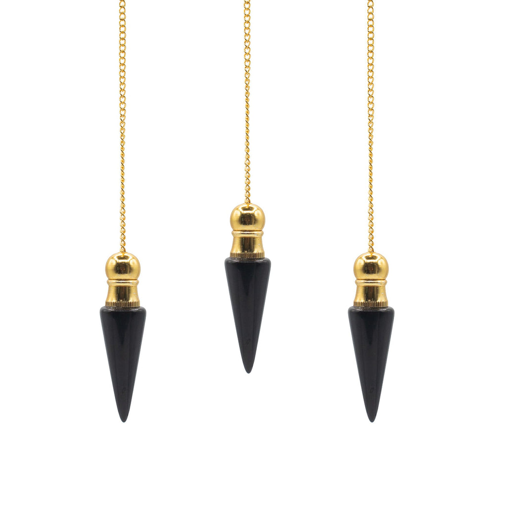 Secret Cavity Pendulum - Black Agate, Gold Plated