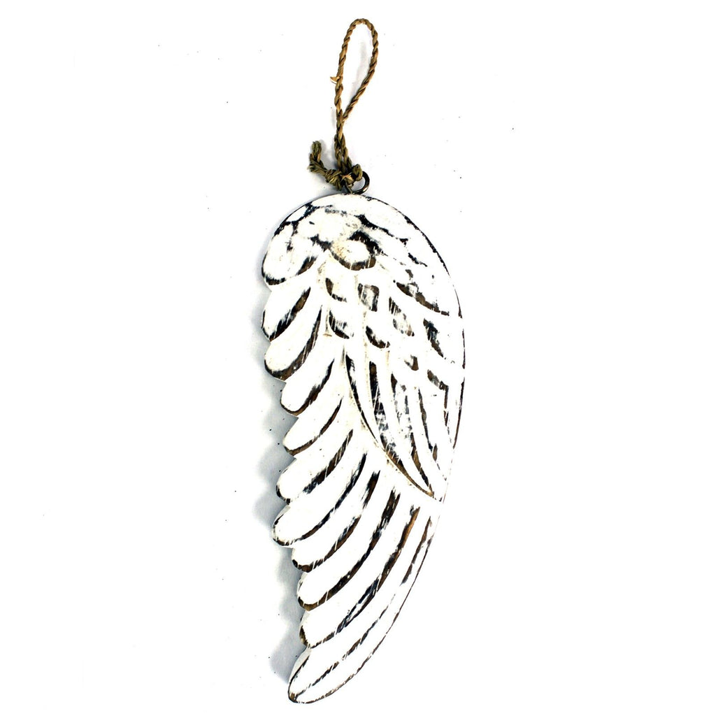 Small Hand Carved Angel Wing Wall Decor, 18 cm