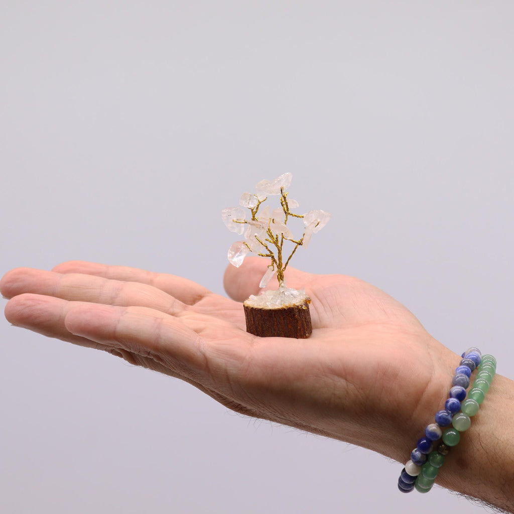 Rock Quartz Mini Gemstone Tree on Wood Base, 15 Stones – view 4