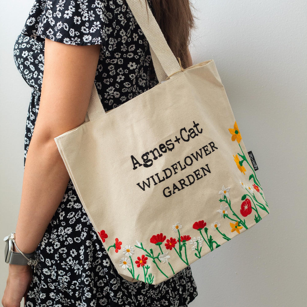 Agnes + Cat Wildflower Garden Embroidered Tote Bag – view 4