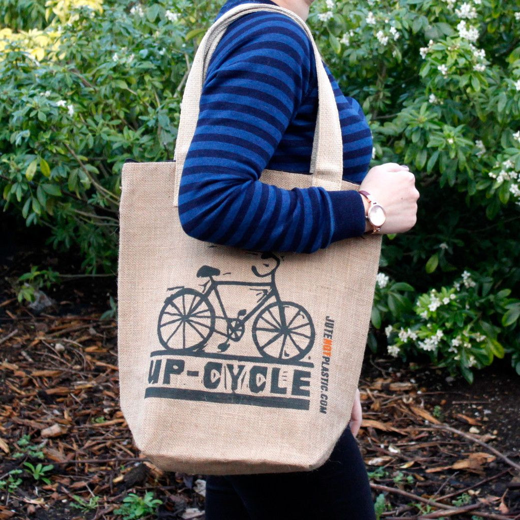 Up Cycle Print Jute Shopping Bag – view 2