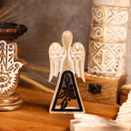 Mango Wood Angel - Whitewash, Iron Holly Cut-Out – view 8