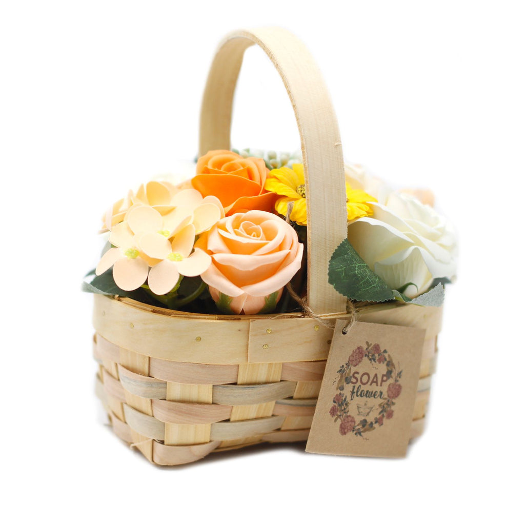 Medium Soap Flower Bouquet in Wicker Basket - Orange – view 2