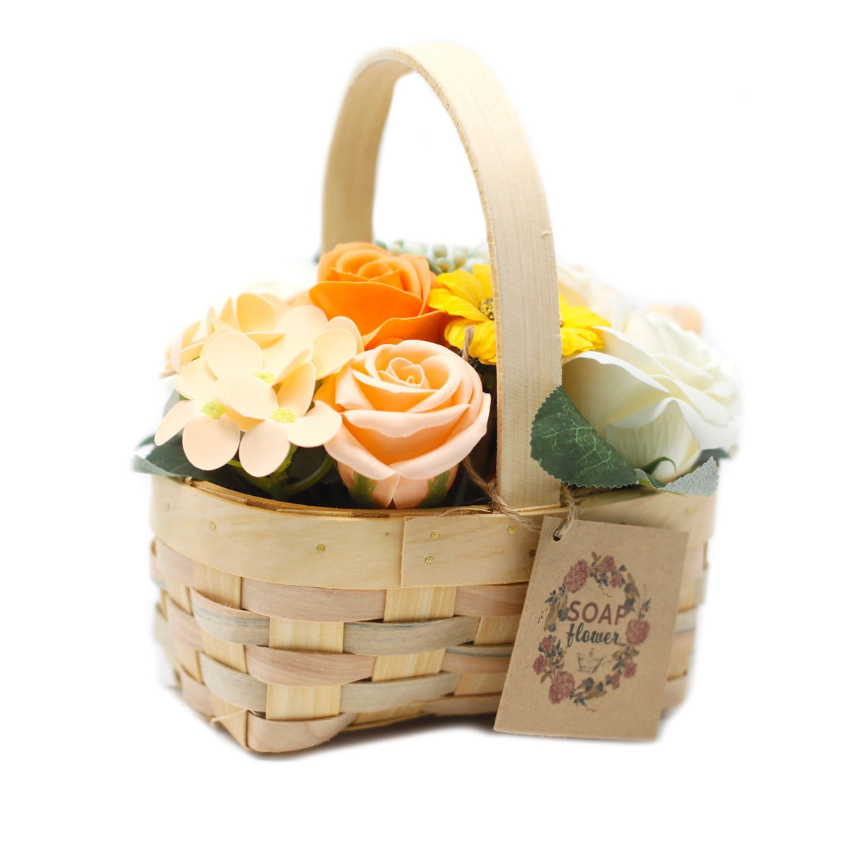 Medium Soap Flower Bouquet in Wicker Basket - Orange – view 2