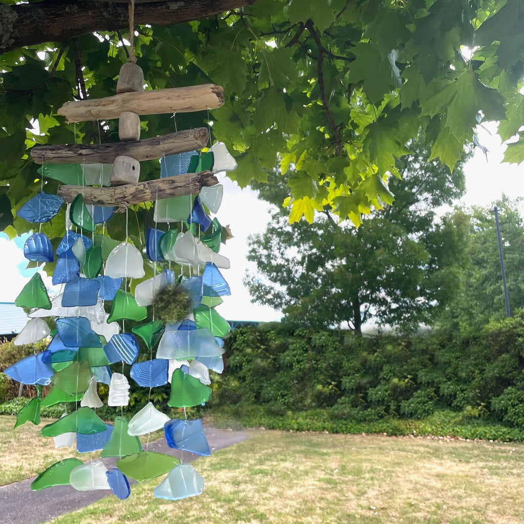Recycled Glass Wind Chime - Flexible Sticks, Green/White/Blue – view 2
