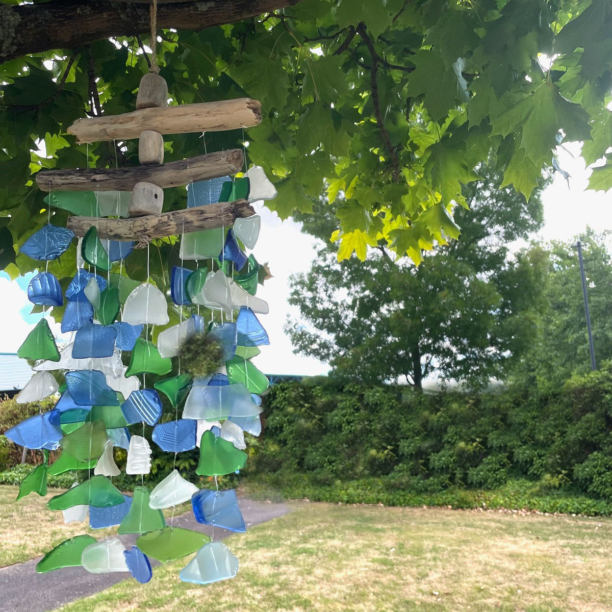Recycled Glass Wind Chime - Flexible Sticks, Green/White/Blue – view 2