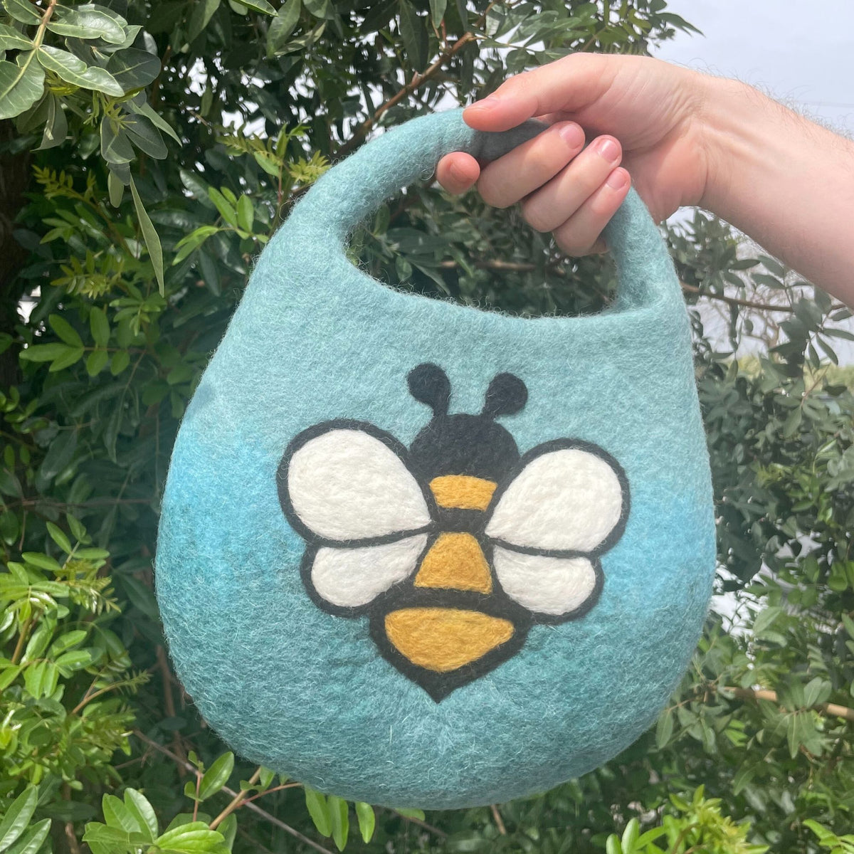 Water Felted Bee Bag - Blue Green, One Handle