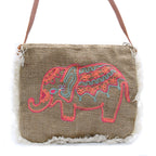 Fab Fringe Bag - Elephant Embroidery on Jute