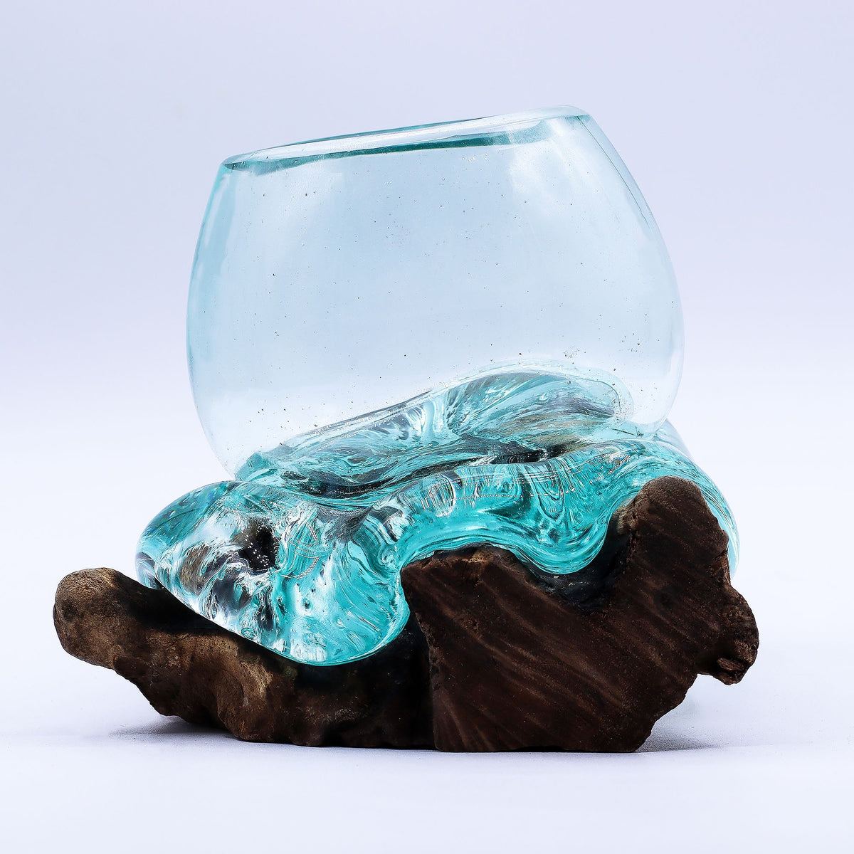 Molten Glass Mini Goldfish Bowl on Wood 20cm – view 8