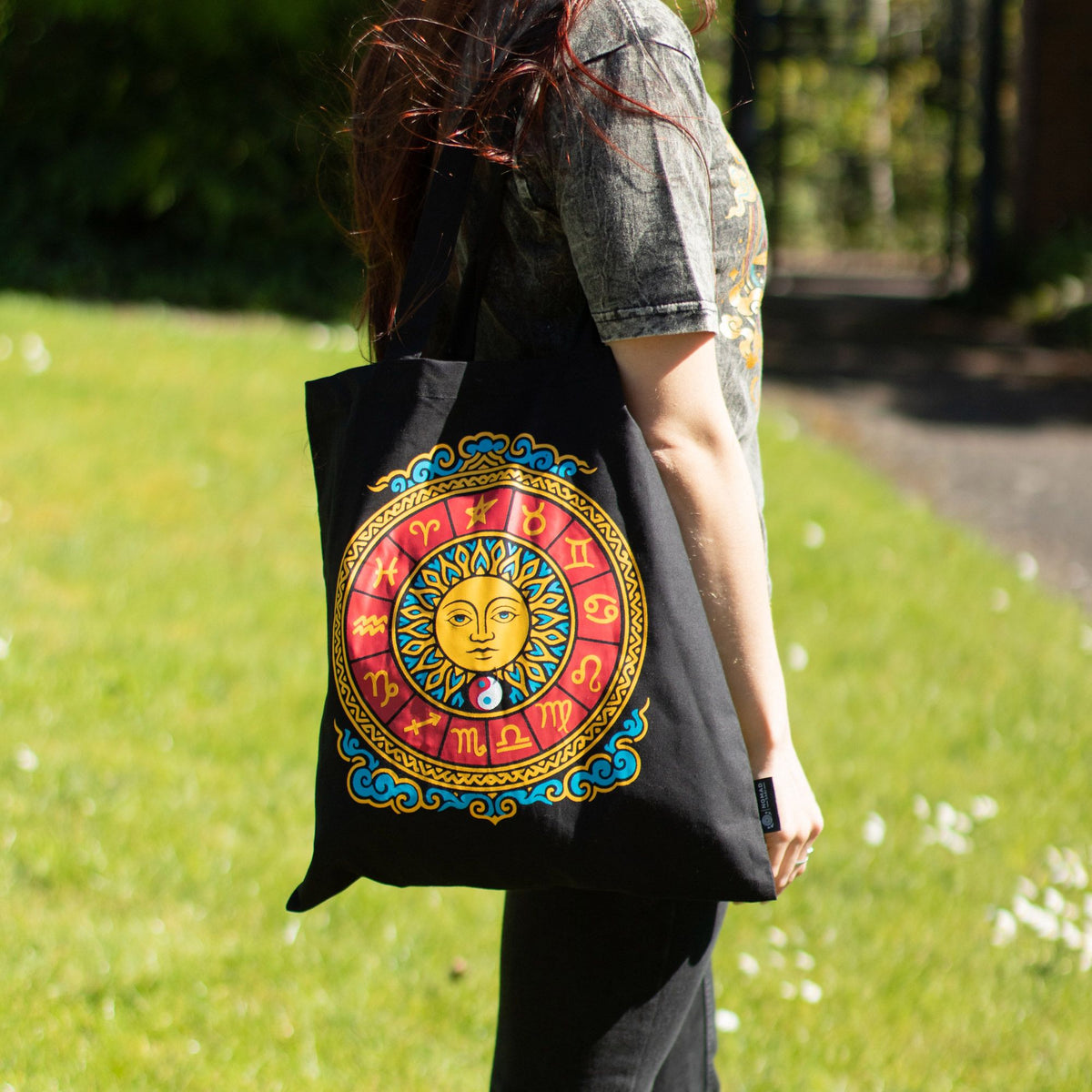 Zodiac Sun Cotton Tote Bag - Black – view 8