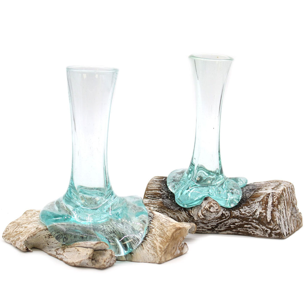 Molten Glass Vase on Whitewash Wood - Small