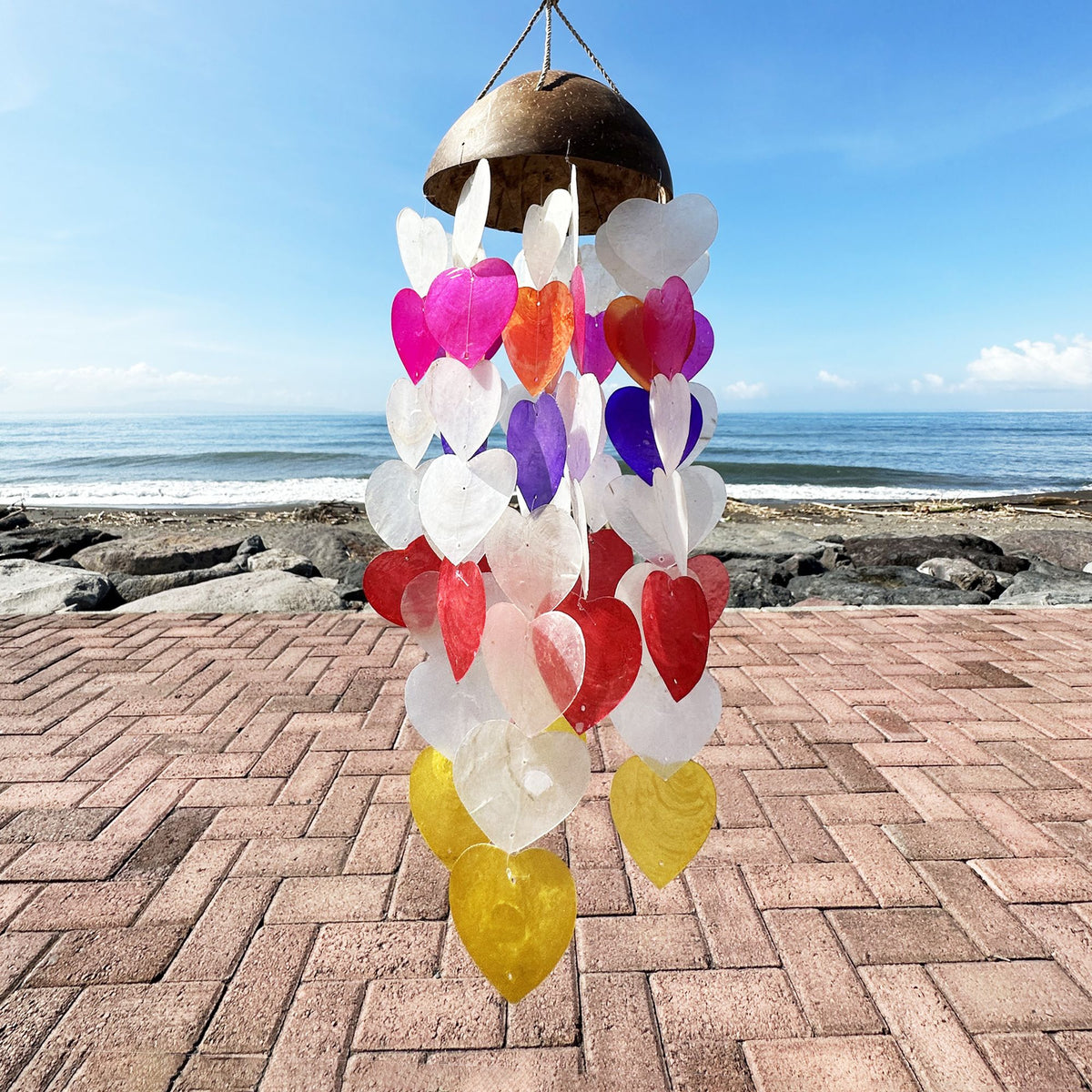 Coconut & Capiz Shell Wind Chime, Heart, 40cm – view 3