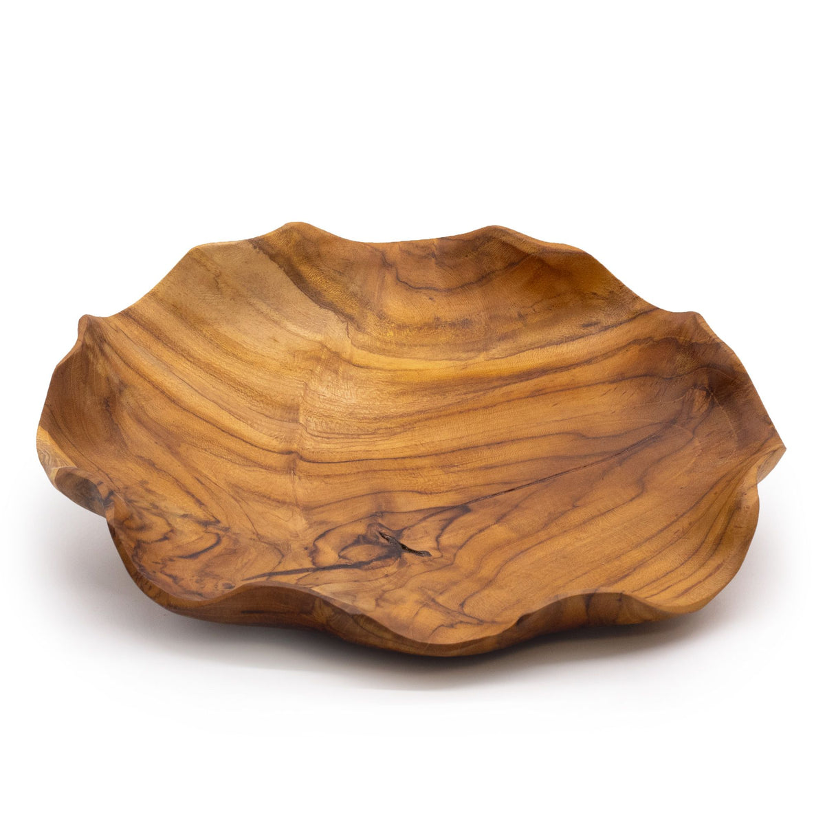 Smooth Round Teak Wood Fruit Bowl, 28cm