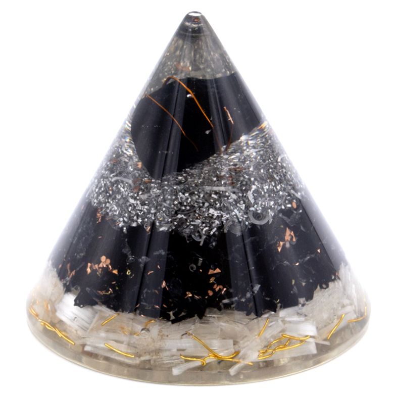 Orgonite Cone, Selenite and Black Tourmaline, Copper, 90mm