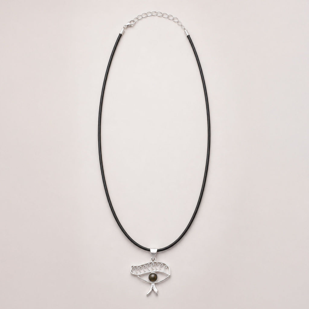 Eye of Cleopatra Iolite Pendant Necklace Silver Plated Cord – view 4