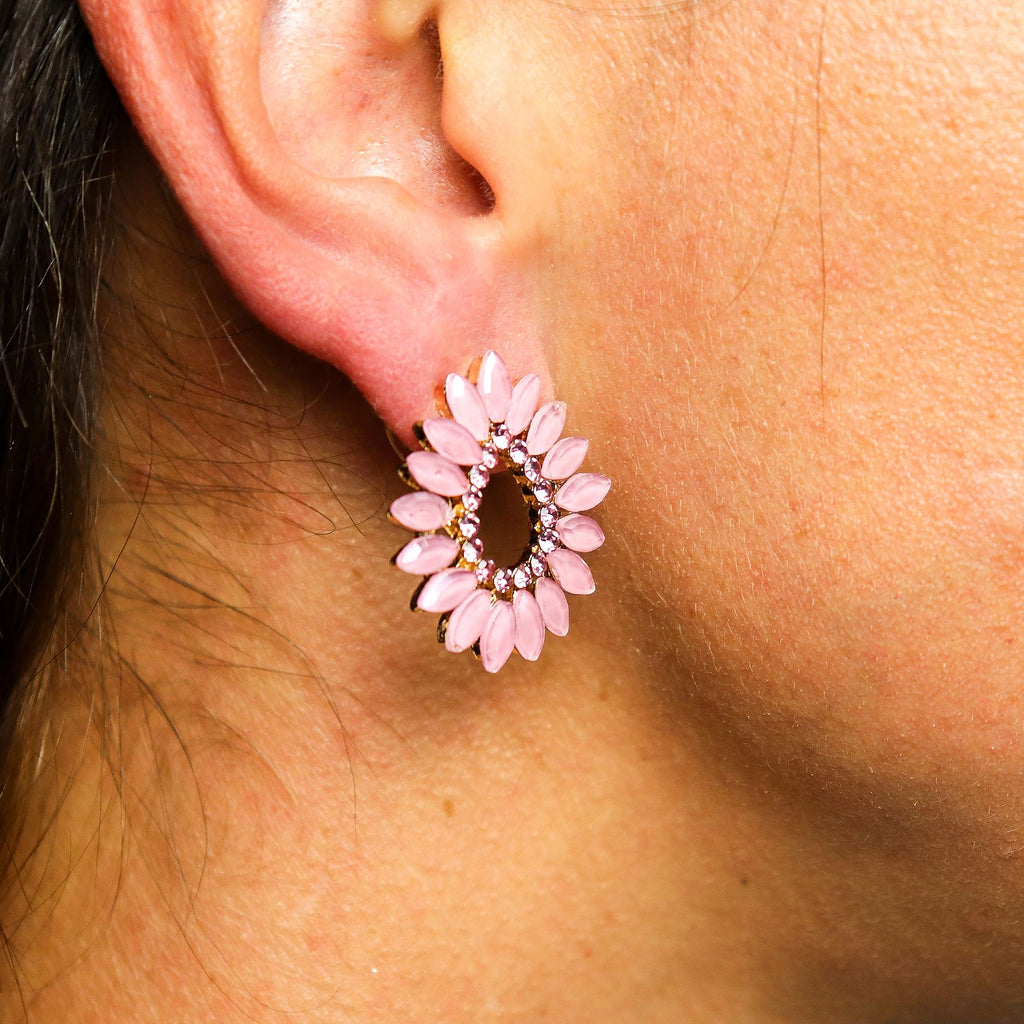Soft Pink Vintage Glass Loop Earrings – view 3