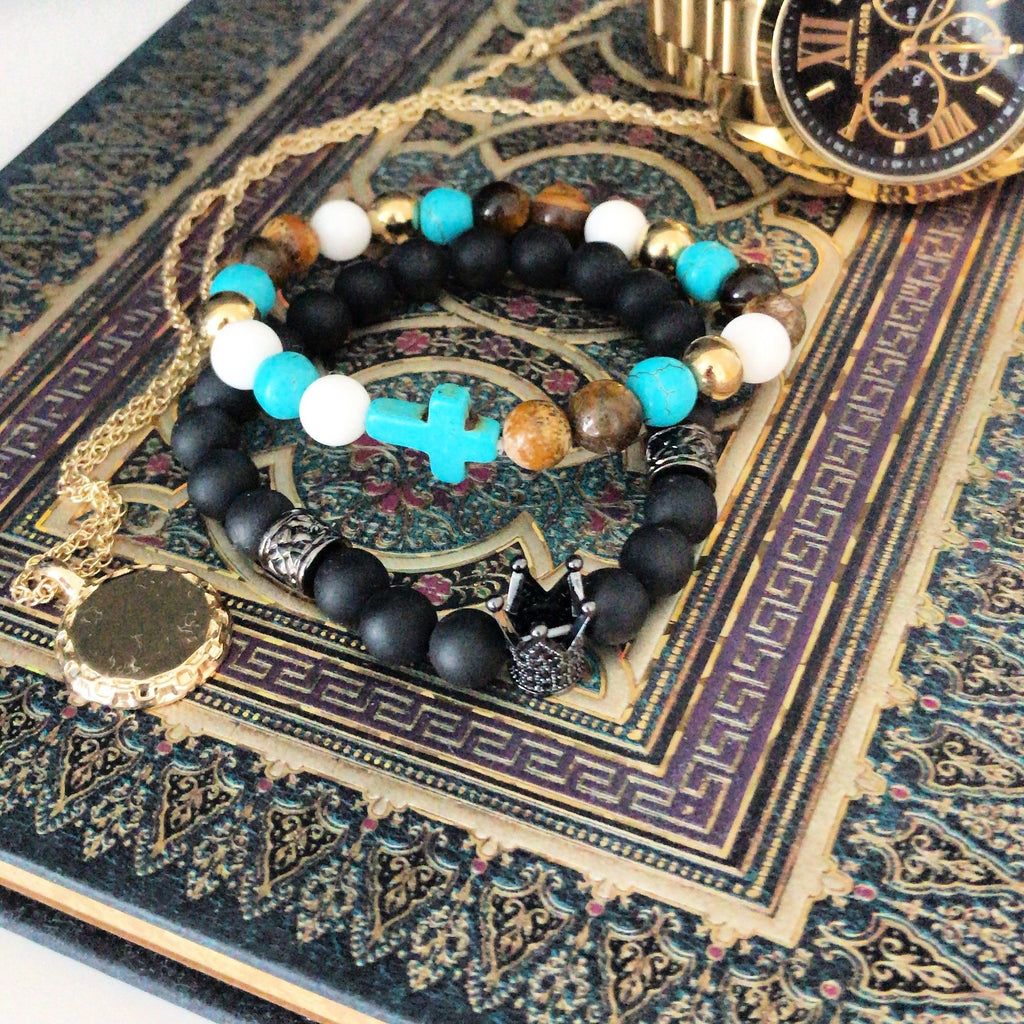 Black Agate Bracelet with Hamsa Charm – view 2