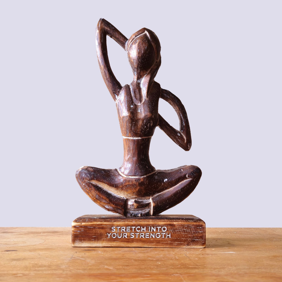 Wooden Yoga Lady Statue - Cow Face Pose, Antique Finish