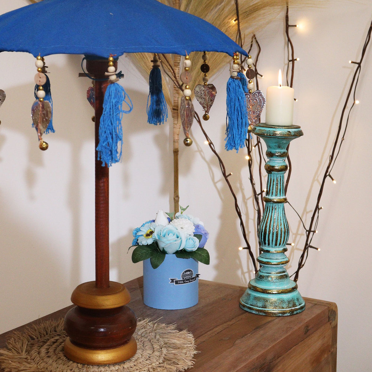 Bali Home Decor Parasol - Turquoise Cotton - 40 cm – view 6