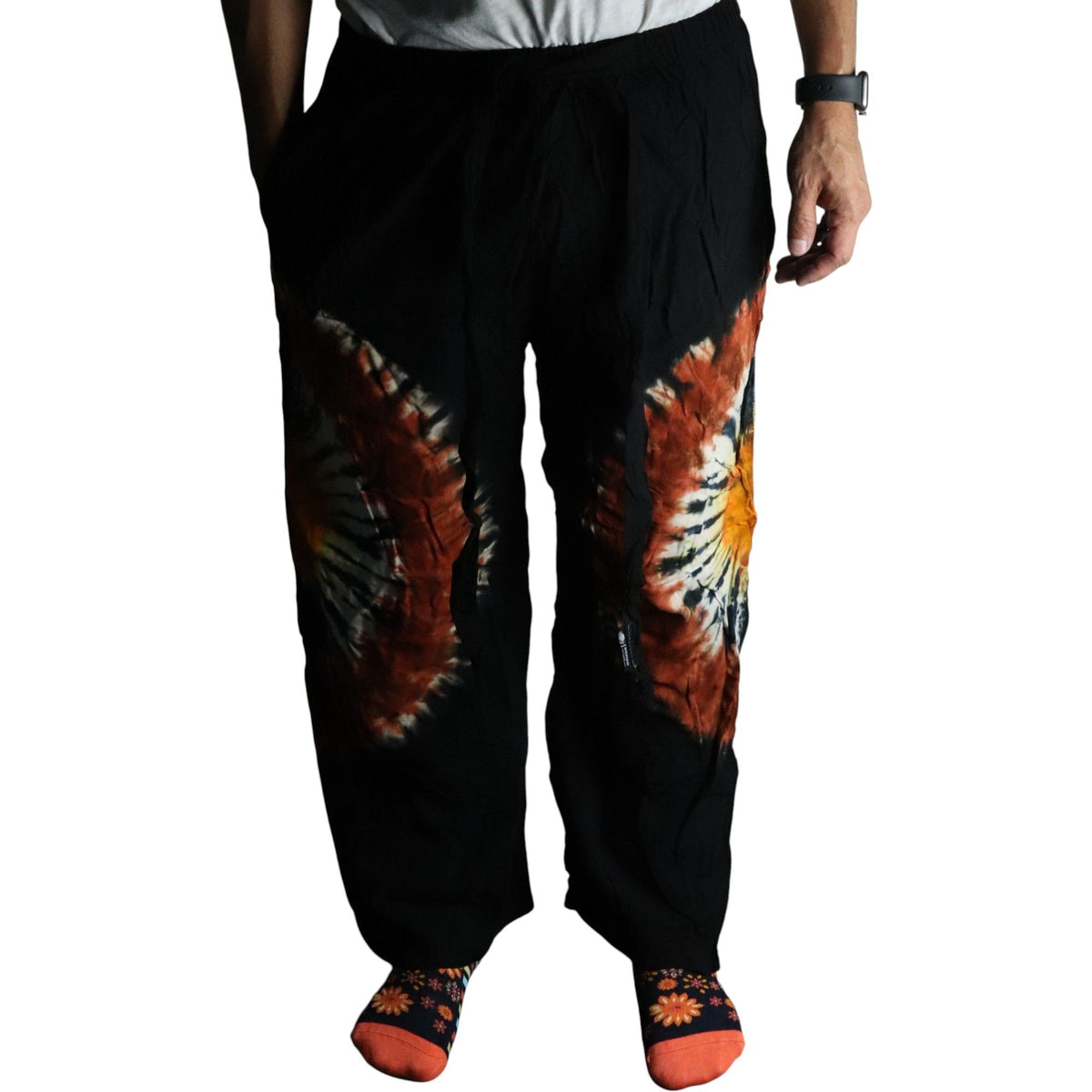Japanese Style Lounge Pants - Black Chocolate and Orange - L – view 4