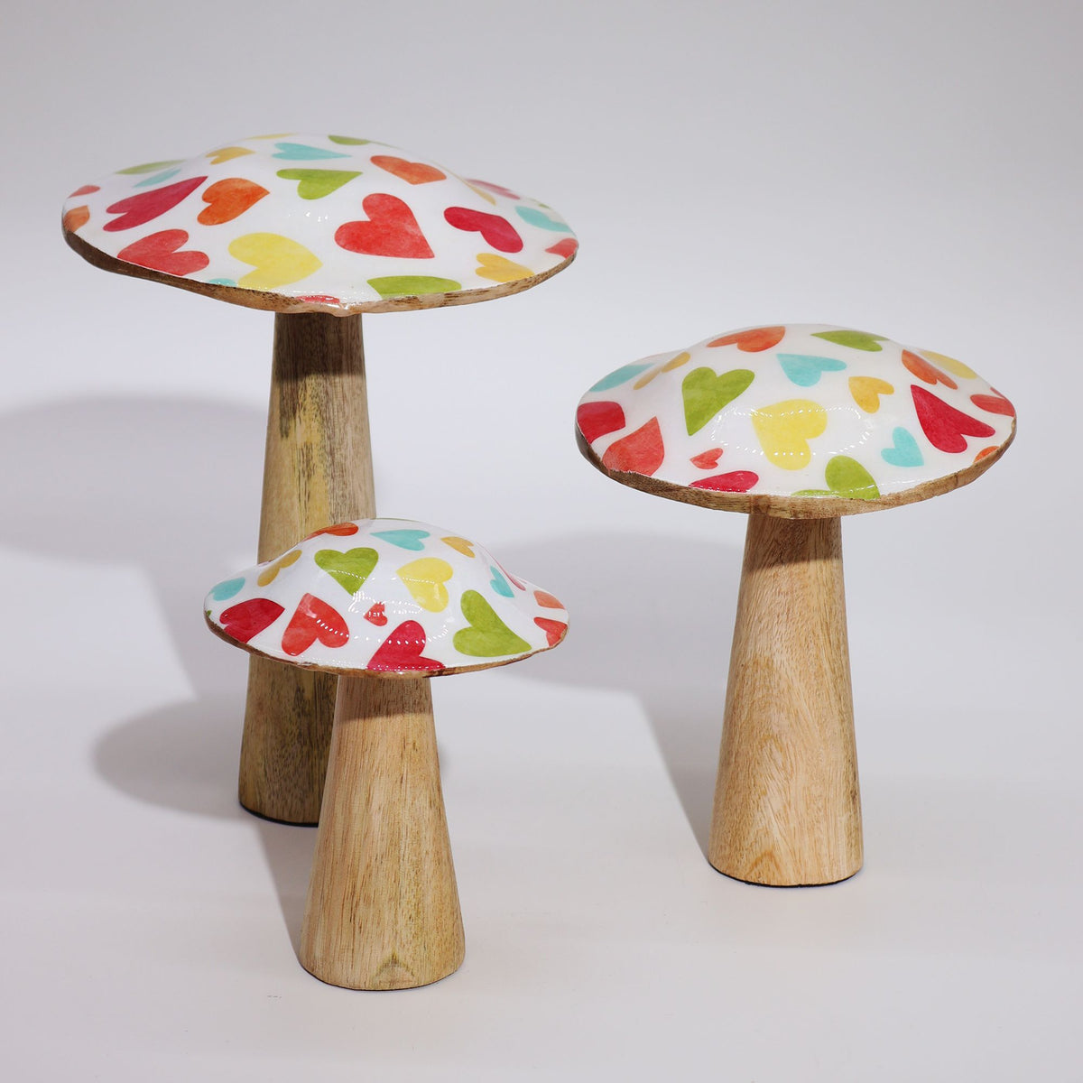 Pastel Hearts Enamelled Mushroom Ornament - Medium 15cm – view 3
