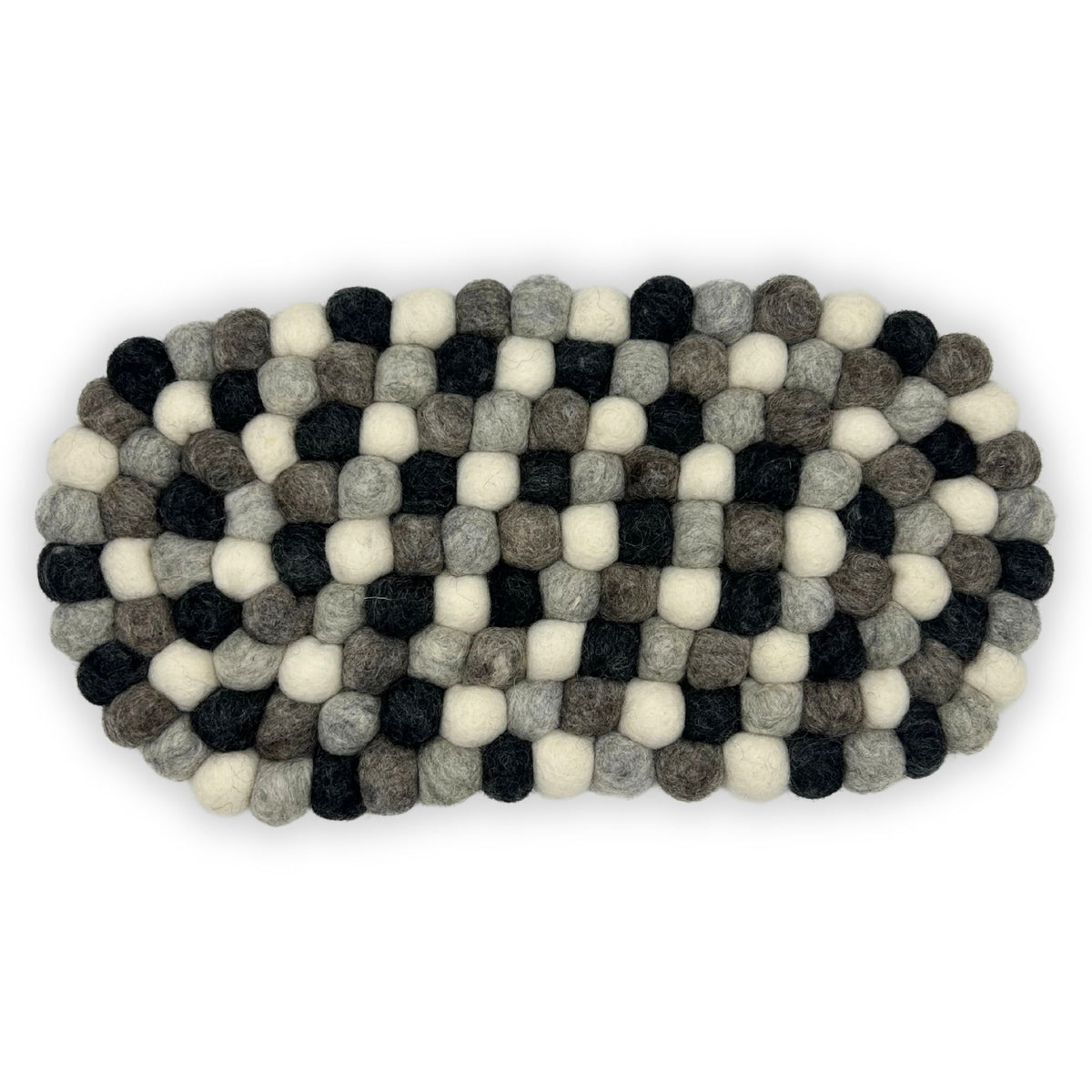Felt Ball Oval Table Mat - 38x18cm Grey Multi Colour