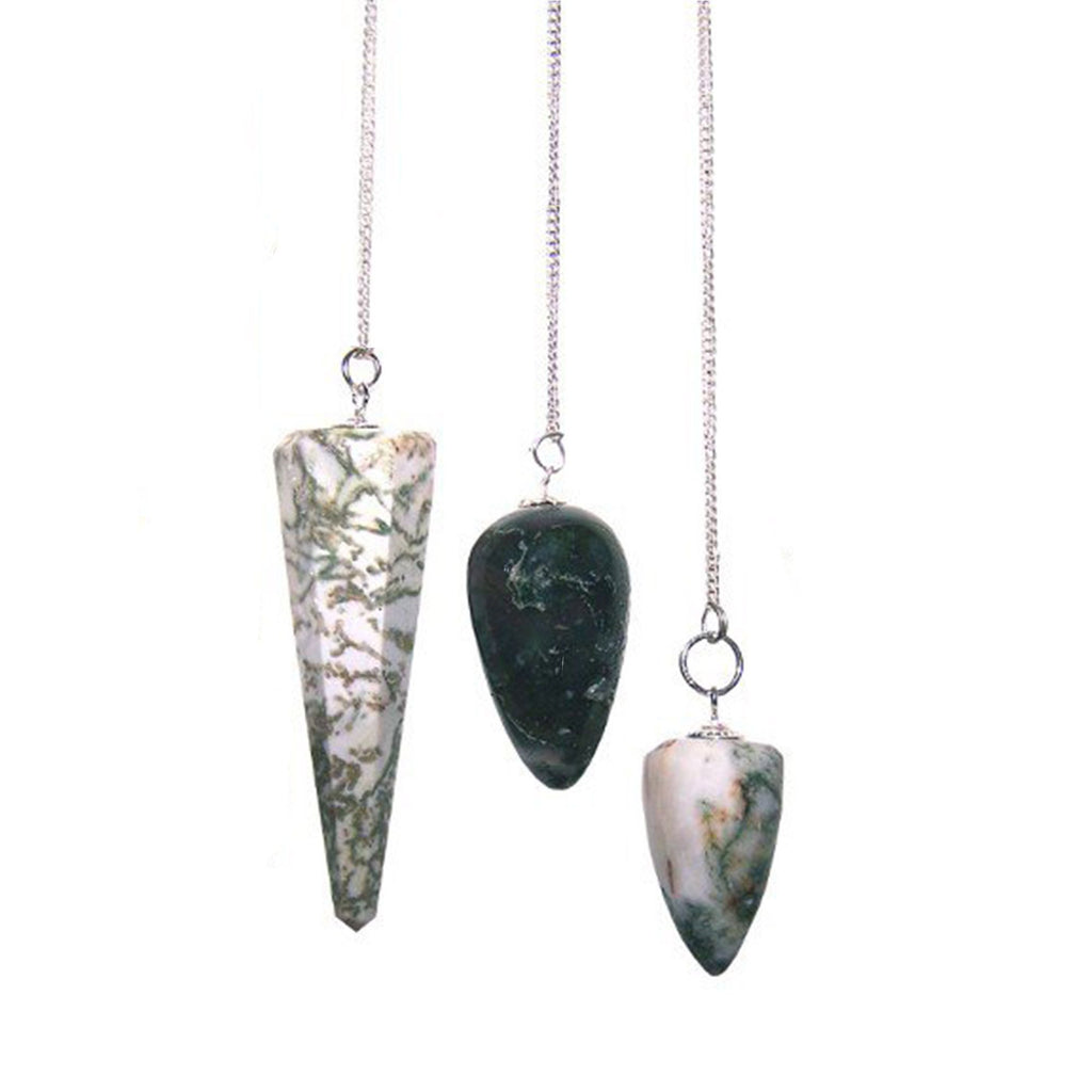 Tree Agate Gemstone Pendulum with Chain – view 2
