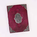 Hefty Red Tan Leather Book, Zinc Hamsa – 18x26 cm