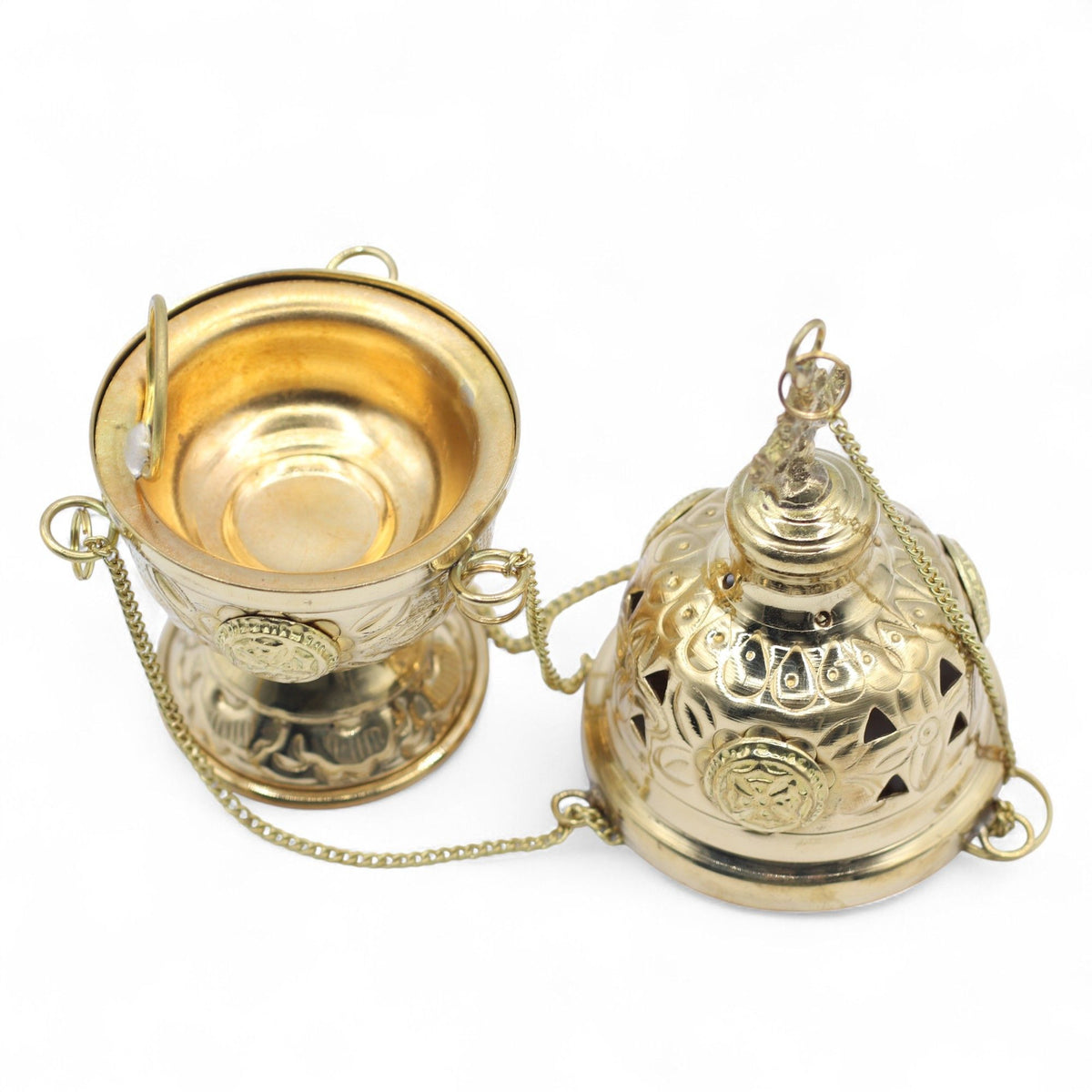 Hanging Brass Incense Burner with Cross Finial – view 4
