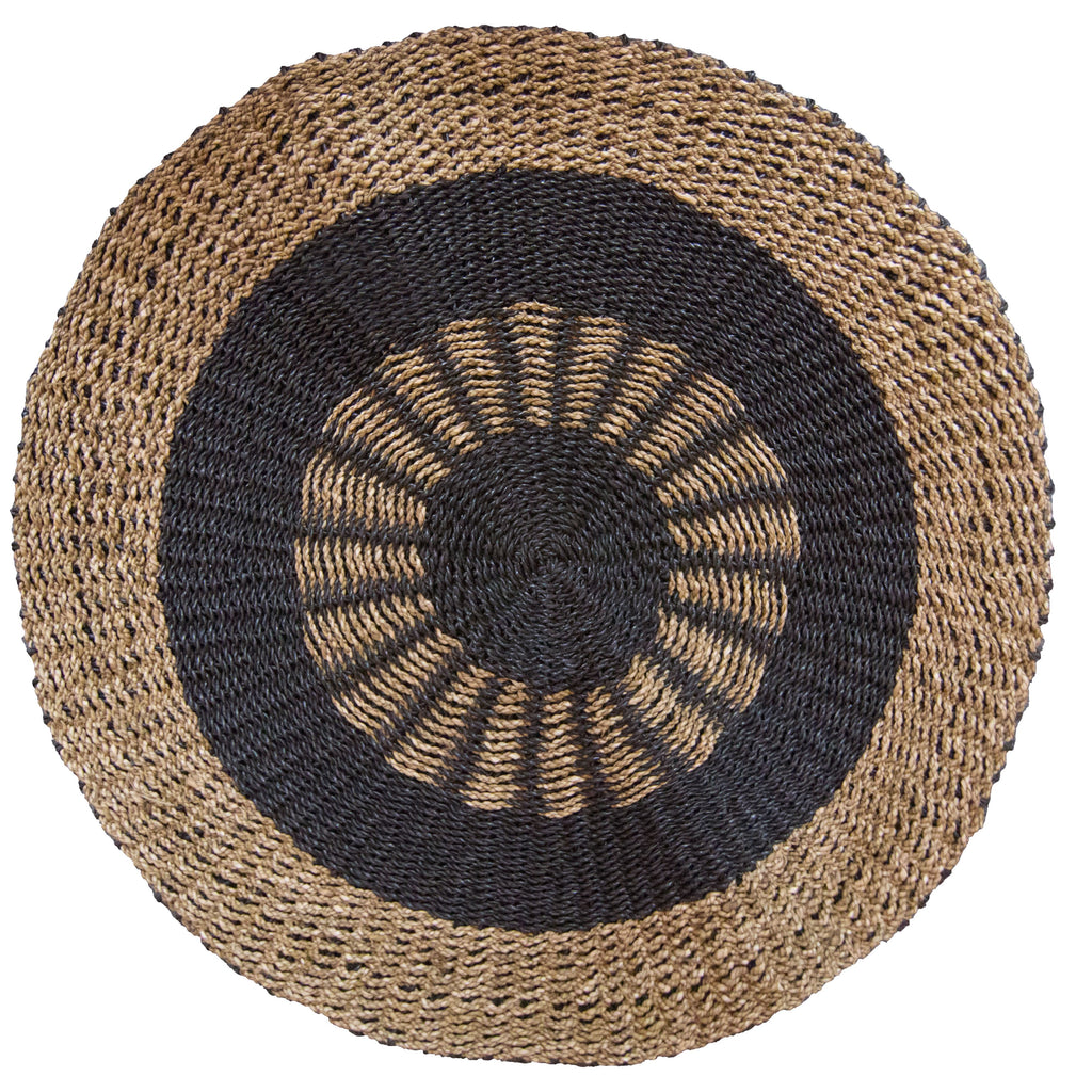 Round Seagrass Rug - Black & Tan Inner Sun - 1m – view 5