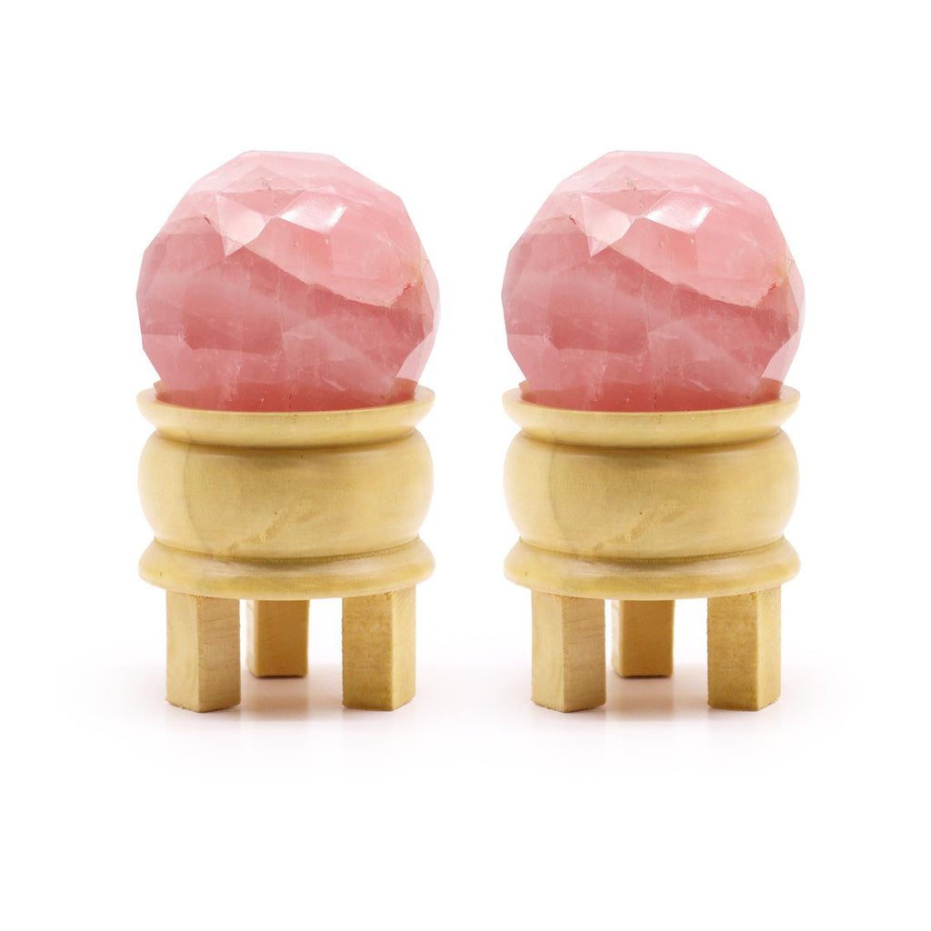 Faceted Rose Quartz Healing Ball with Wooden Stand – view 4