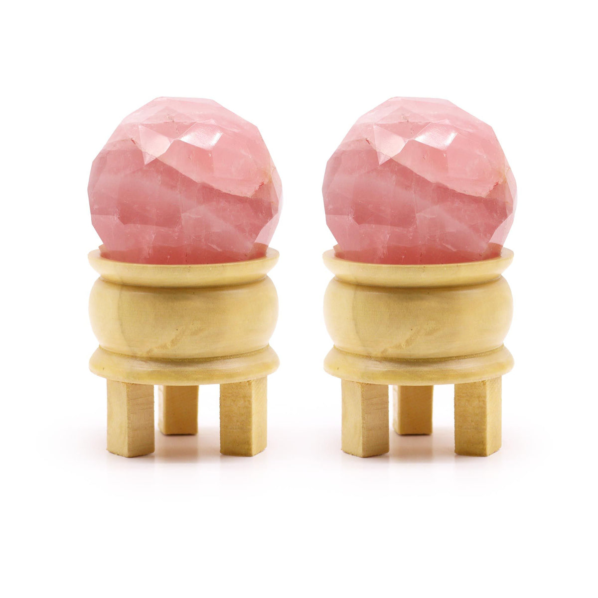 Faceted Rose Quartz Healing Ball with Wooden Stand – view 4