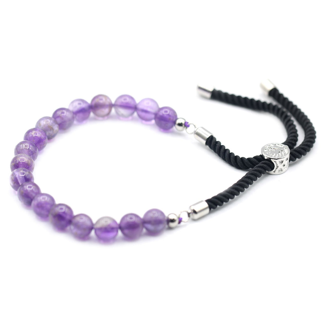 Amethyst Gemstone Bead Bracelet with Silver Plated Toggle