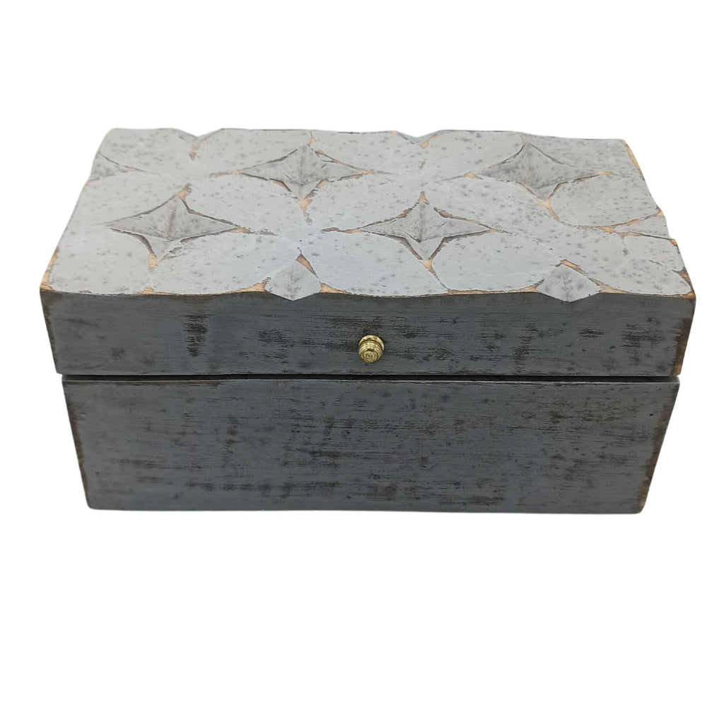 Vintage Deco Wooden Storage Box - Grey Star, 22 x 12 cm