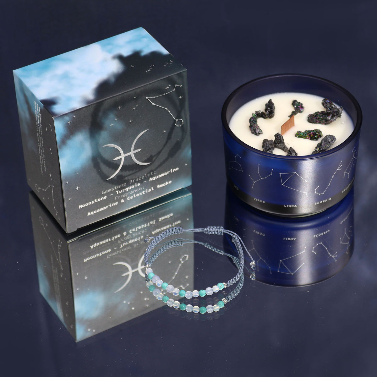 Pisces Zodiac Crystal Candle with Gemstone Bracelet – view 6