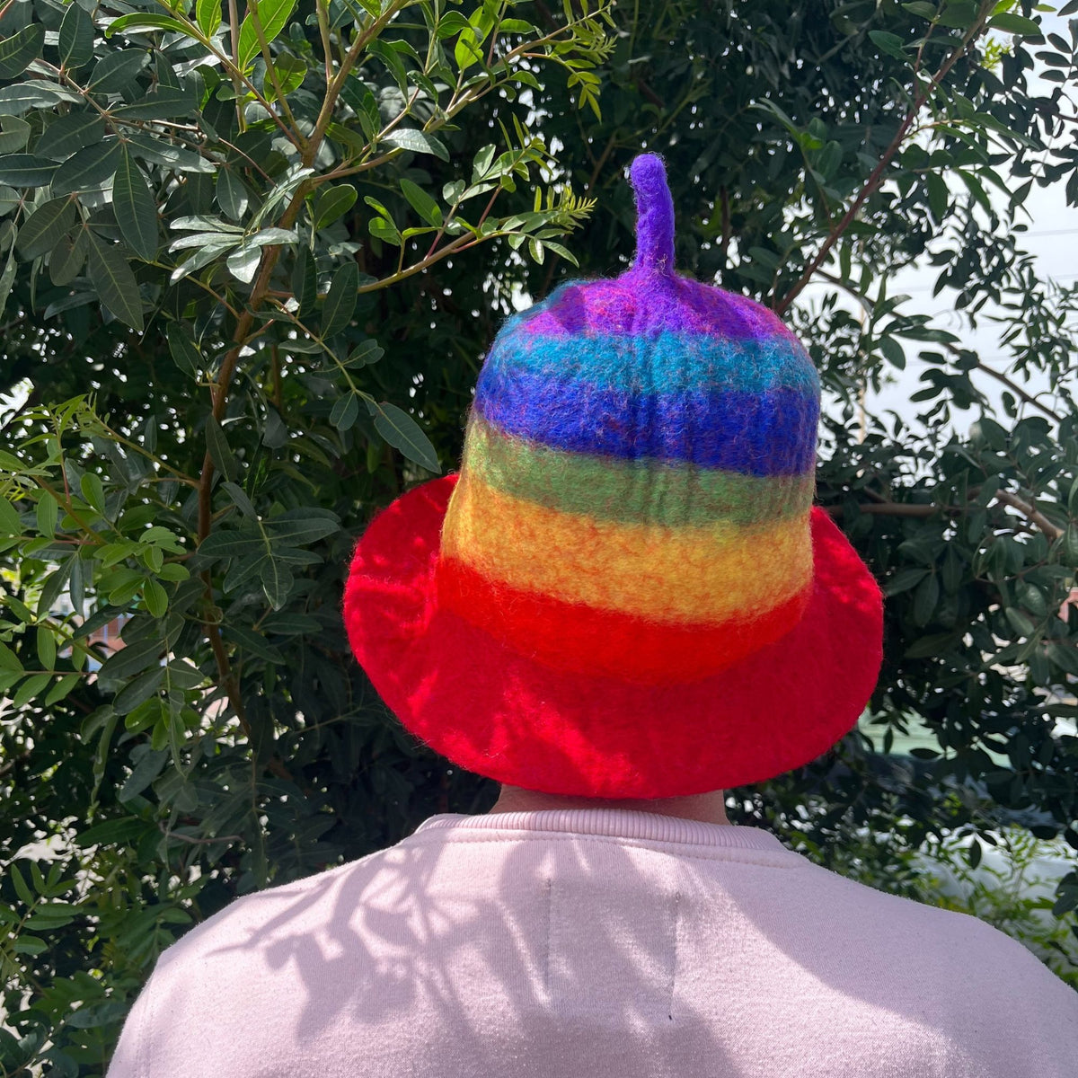 Felted Wool Sauna Bowl Hat - Rainbow