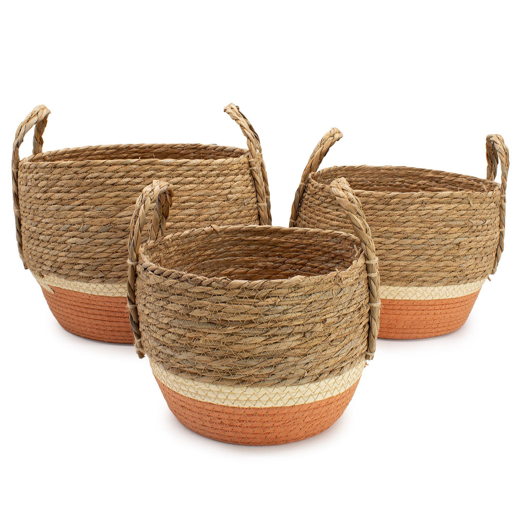 Straw & Seagrass Baskets, Natural and Orange, Set of 3 – view 5