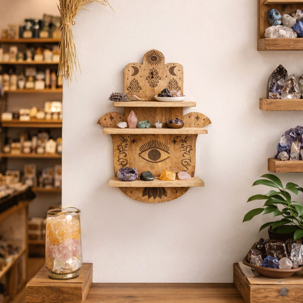 Mango Wood Hamsa Shaped Wall Shelf – view 3