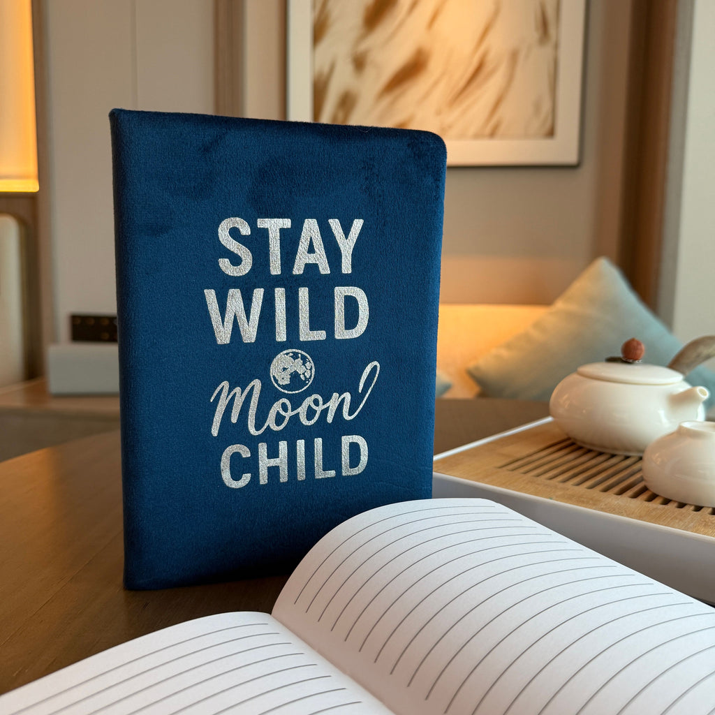 Dark Blue Velvet Notebook, Stay Wild Moon Child, 80 Pages