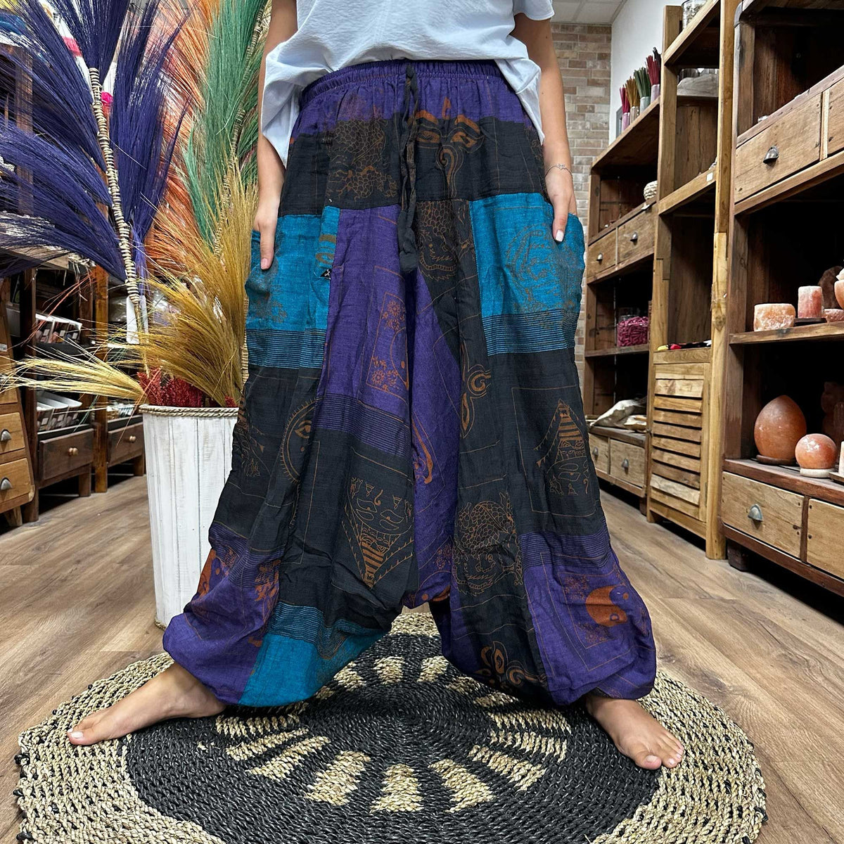 Yoga and Festival Pants - Aladdin Himalayan Print on Purple – view 3