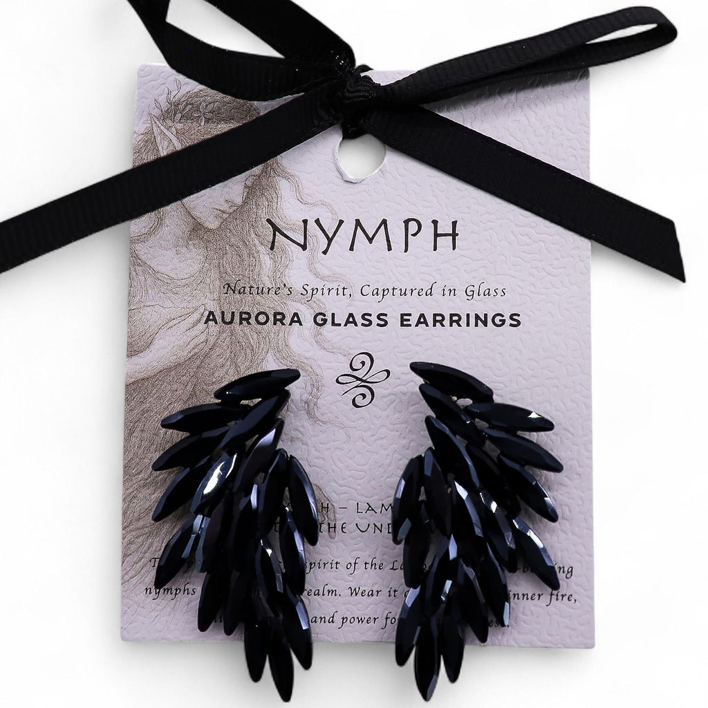Nymph Jet Black Angel Wings Glass Earrings – view 3