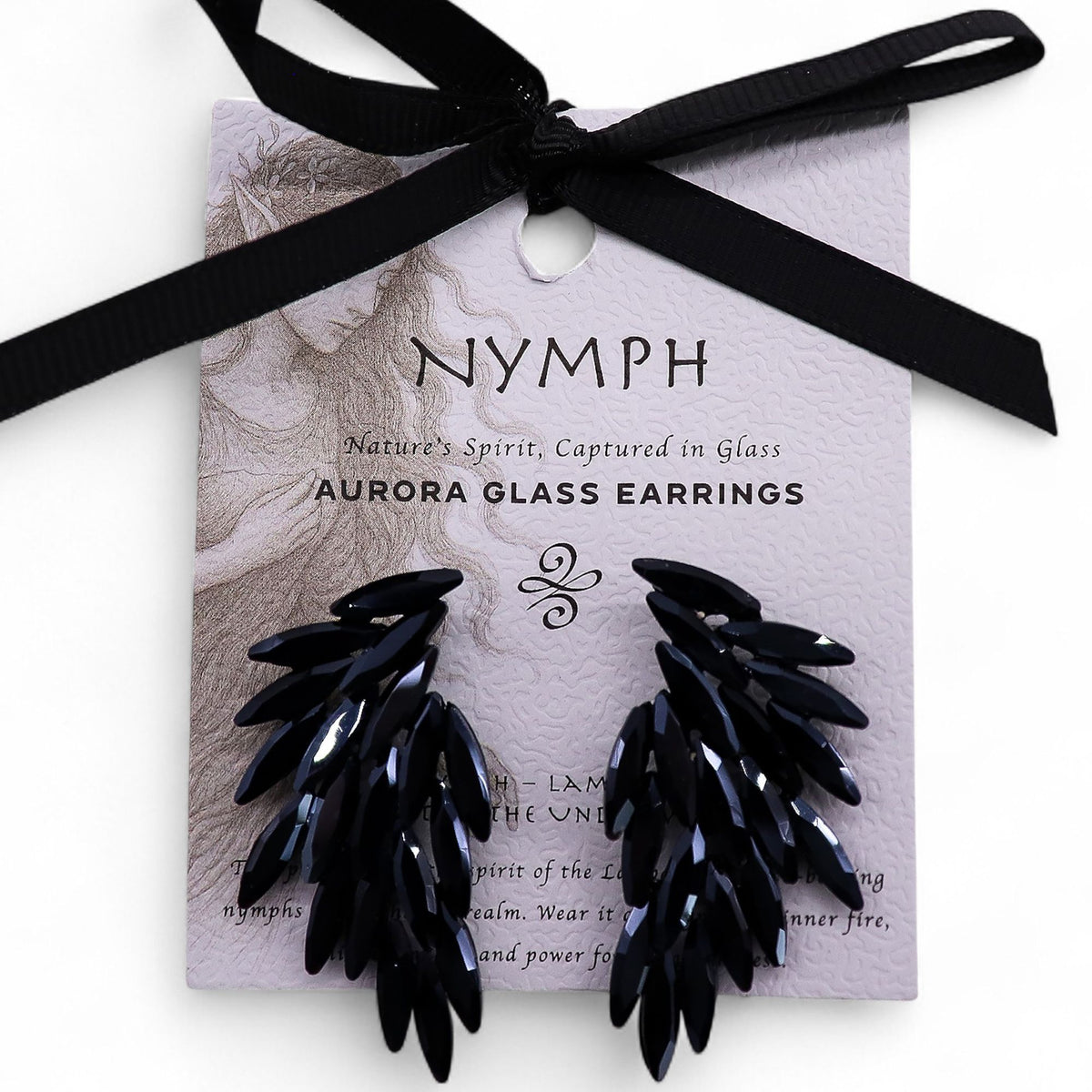 Nymph Jet Black Angel Wings Glass Earrings – view 3