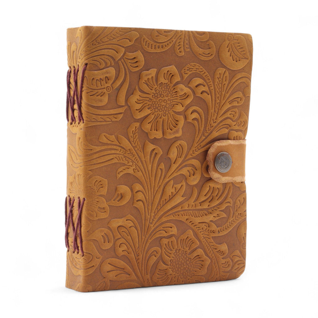 Leather Embossed Floral Notebook, Tan – 18x13.5 cm – view 7