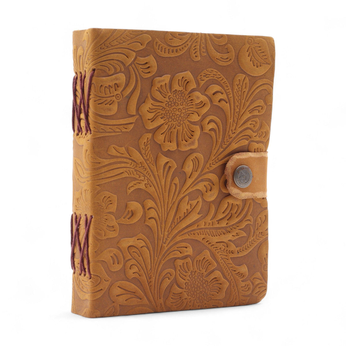 Leather Embossed Floral Notebook, Tan – 18x13.5 cm – view 7