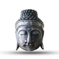 Hand Carved Buddha Head Wall Decor, 25 cm, Silver Shine