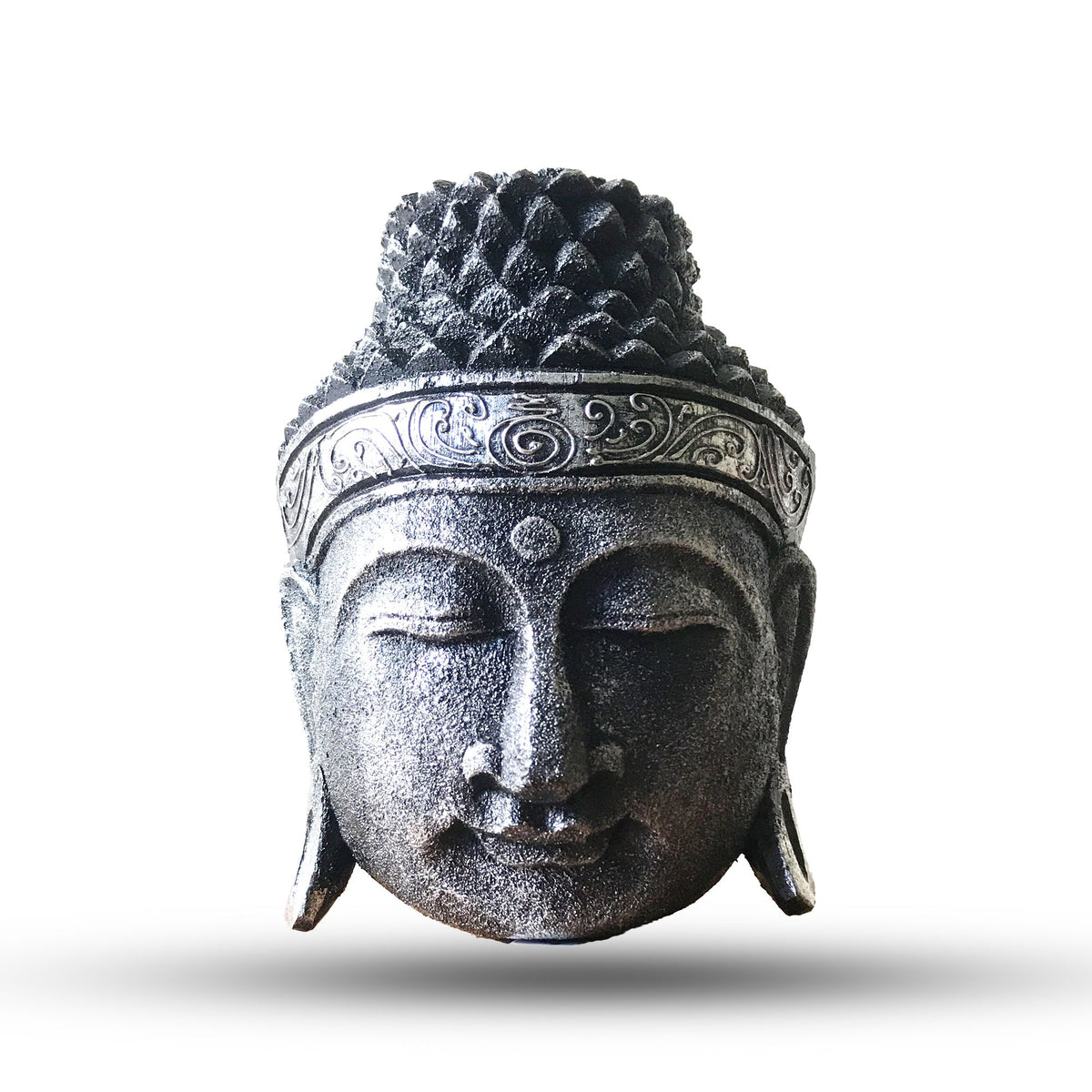 Hand Carved Buddha Head Wall Decor, 25 cm, Silver Shine