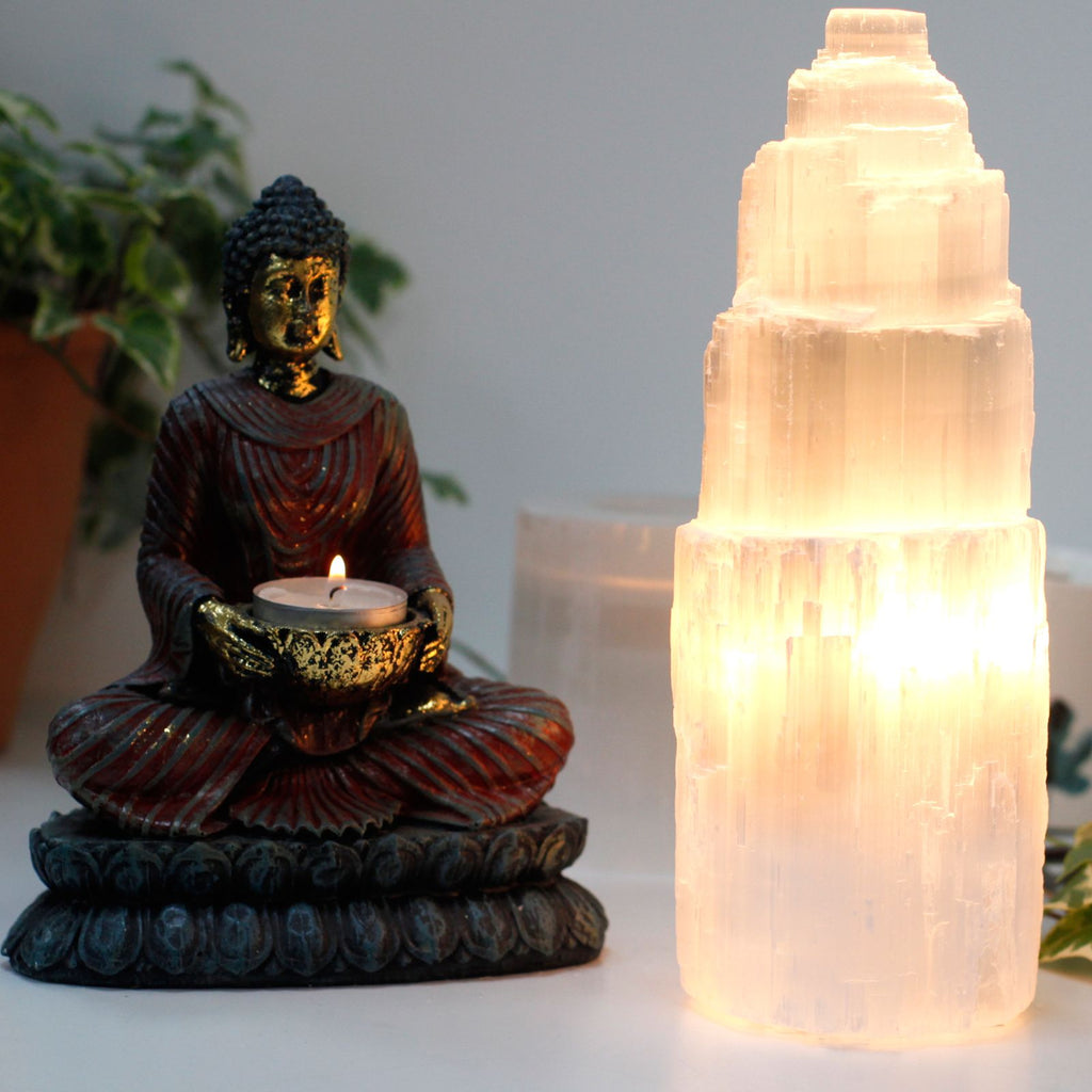 Natural Selenite Tower Lamp - 25 cm – view 2